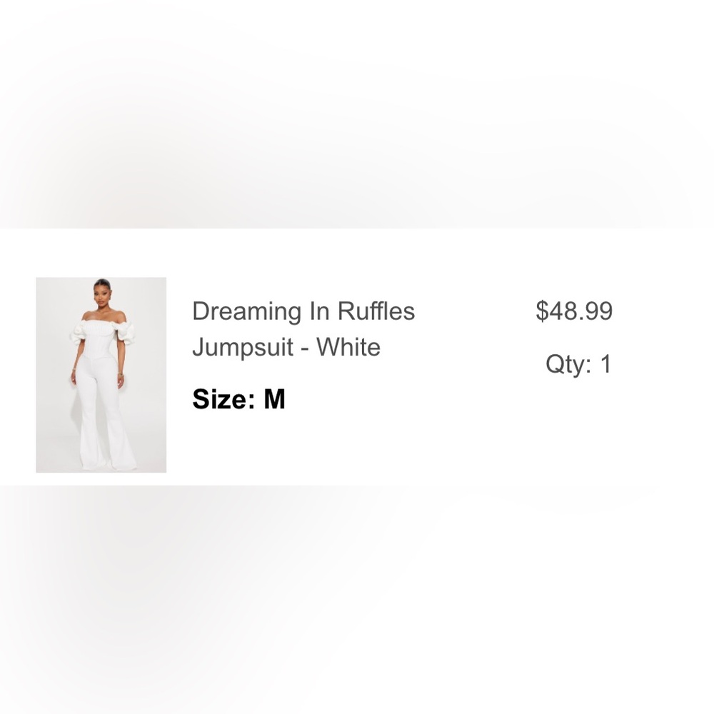 Fashion Nova Off-Shoulder White Flare Jumpsuit - Picture 4 of 4